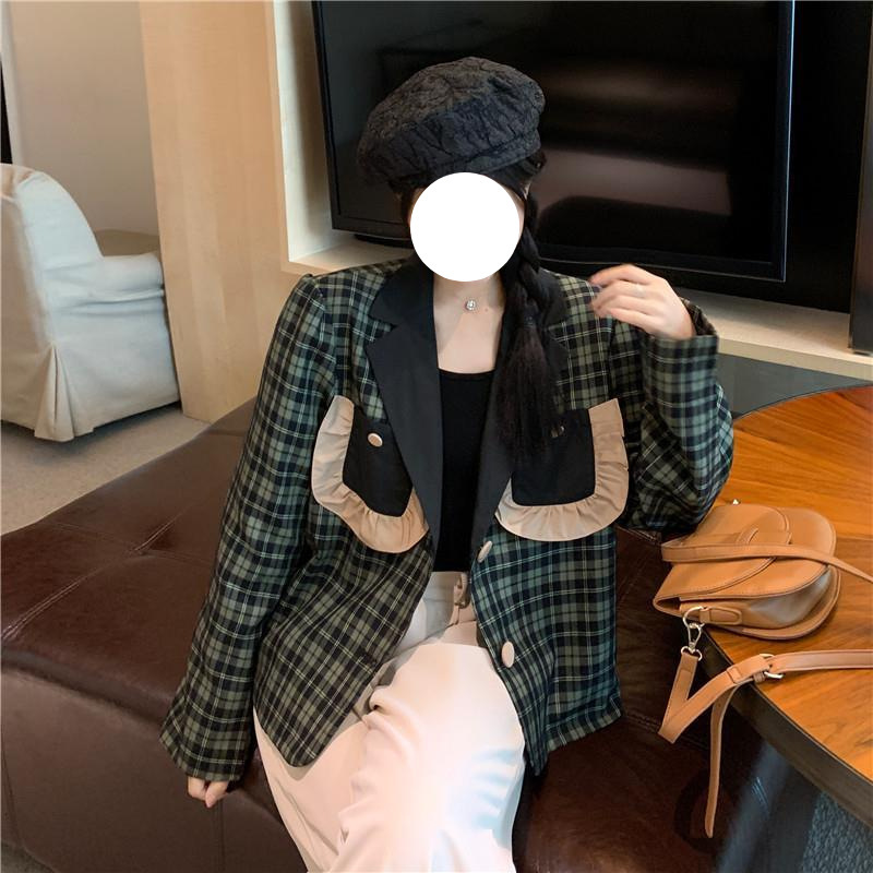 Design Sense Niche Green Plaid Suit Jacket Green - Shop at LoveMi