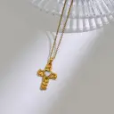Stainless Steel Heart-shaped Cross Pendant Necklace With Rhinestone Inlay view 5