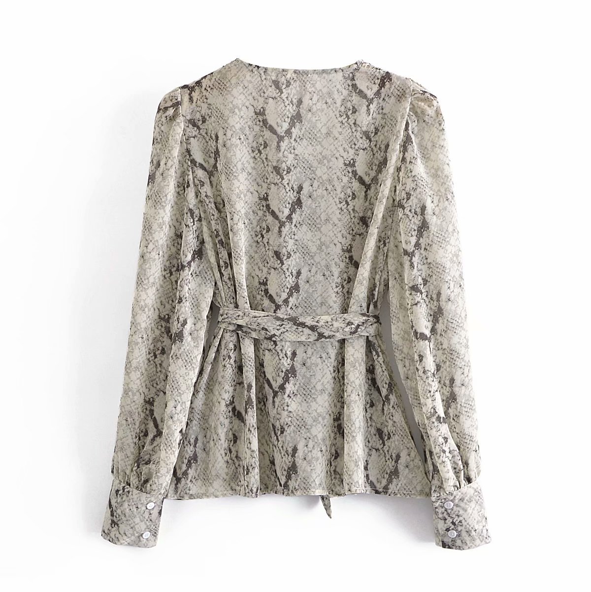 V-neck Snake Print Wrap-up Lace-up Cardigan Top Women's