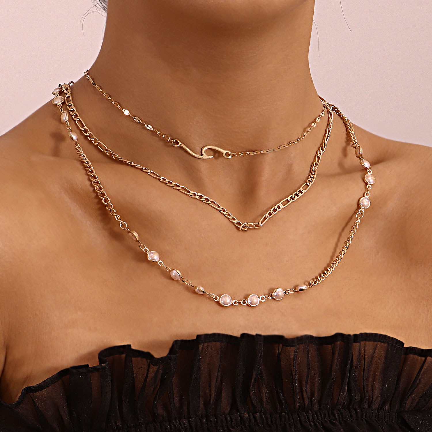 Multilayer Pearl Thin Chain Necklace Women