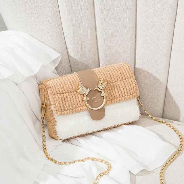 DIY Hand knitted Plush Hand sewn Material Bag Khaki - Shop at LoveMi
