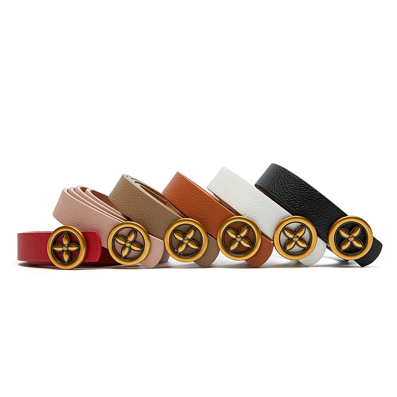 Plum Blossom Round Buckle Decoration Women's PU Belt Fashionable Versatile