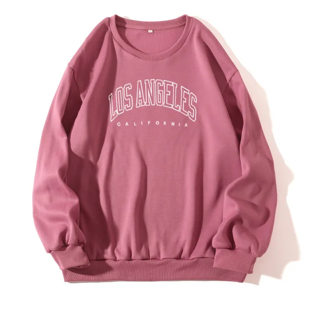 Letter Print Crew Neck Pullover Sweatshirt Pink - Shop at LoveMi