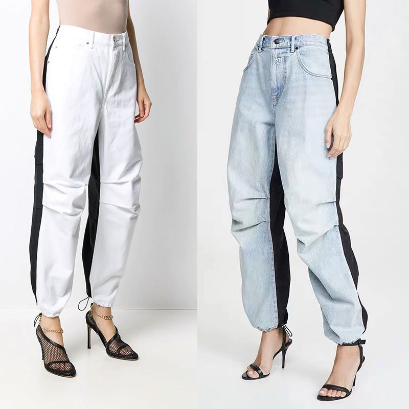 Personality Stitching Casual Jeans Elastic Overalls