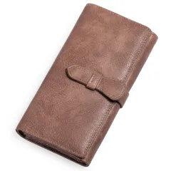 Vintage Wax Leather Three-fold Large-capacity Women's Long Wallet - Pink - View 1