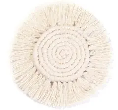 Nordic Hand-woven Cotton Decoration Coaster - White - View 1