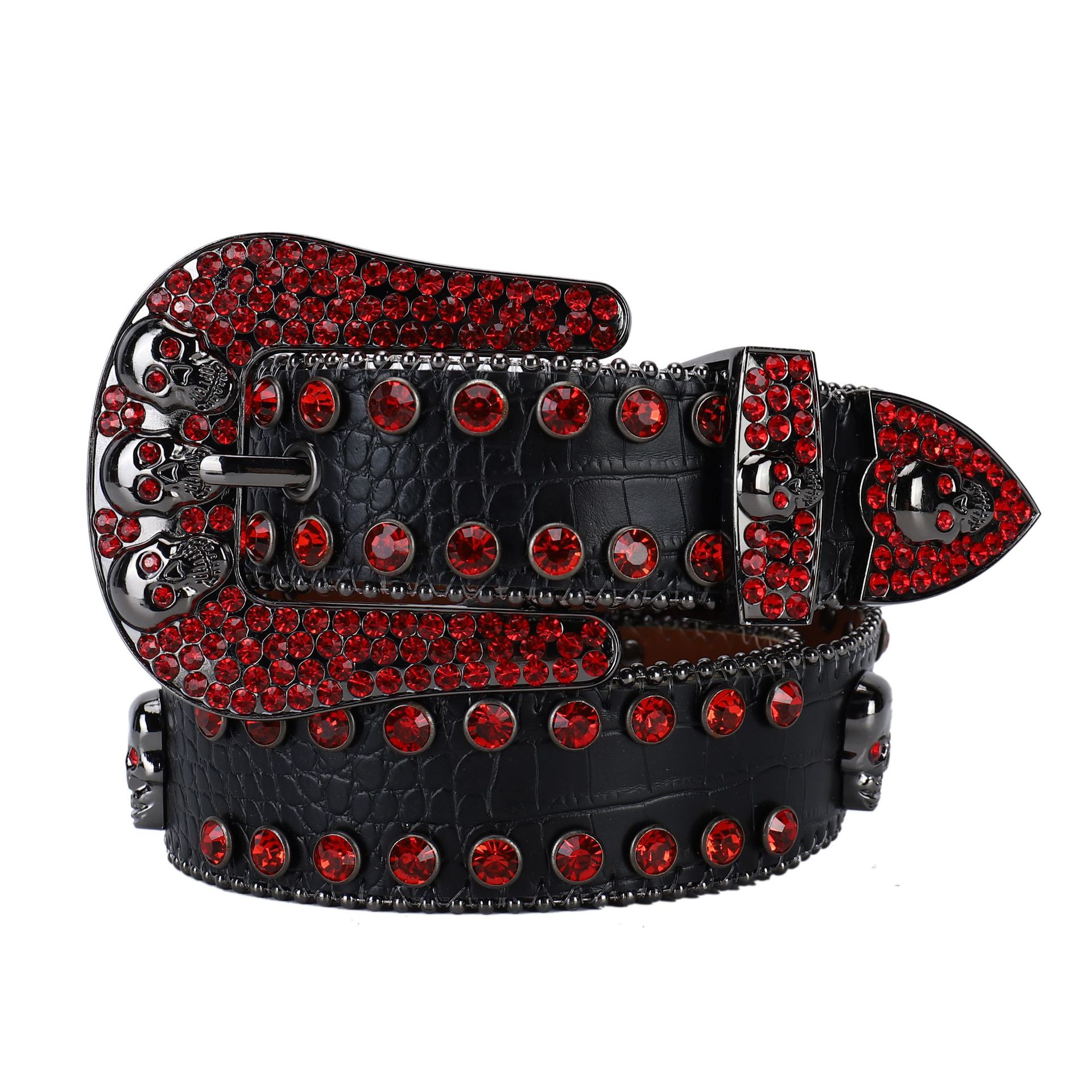 Gothic Black Red Crystal Belt with Skulls