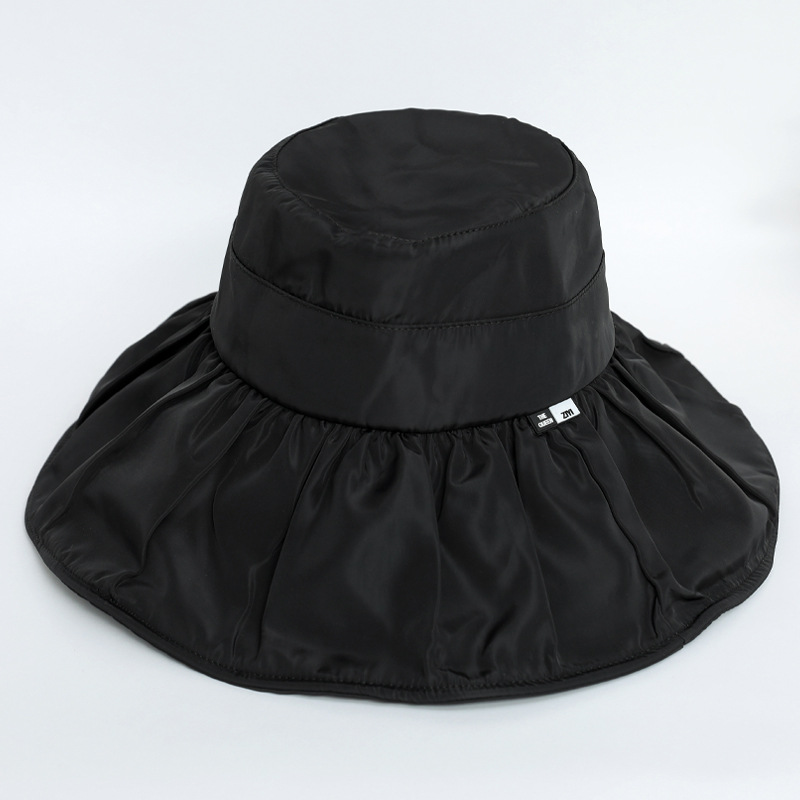 Ladies Sun Hat Korean Version Vinyl Hat Foldable Big Brim Hat Showing Face Small Fisherman Hat Black - Shop at LoveMi