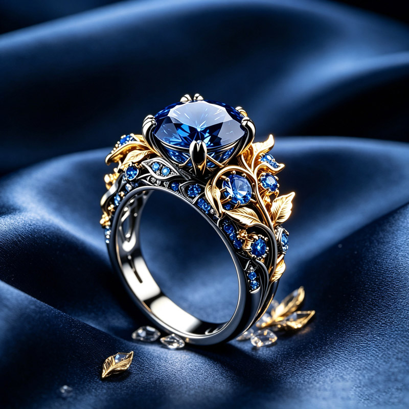 Vintage Blue Crystal Leaf Ring Silver Gold Tone Brass Women Statement Party Fashion Jewelry Botanical 2