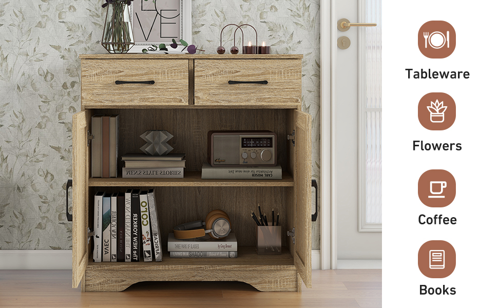 Wooden Storage Cabinet Rustic Organizer For Living Room Kitchen Free-Standing 2 — image 11