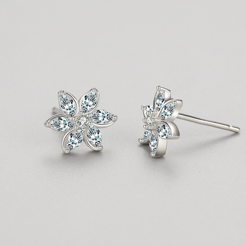 S925 Sterling Silver Premium Full Diamond Flower Stud Earrings