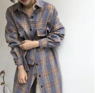 Womens Casual Fashion Long Plaid Jacket Purple - Shop at LoveMi