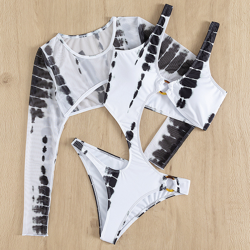 European And American Women's Net Gauze Cover One-piece Swimsuit