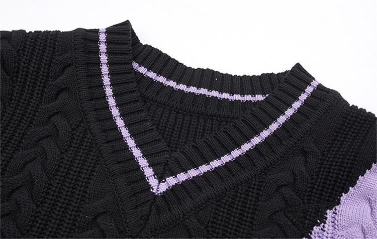 Sakura Irregular Contrast Color Stitching Sweet And Cool Knitted Raw Edge Vest