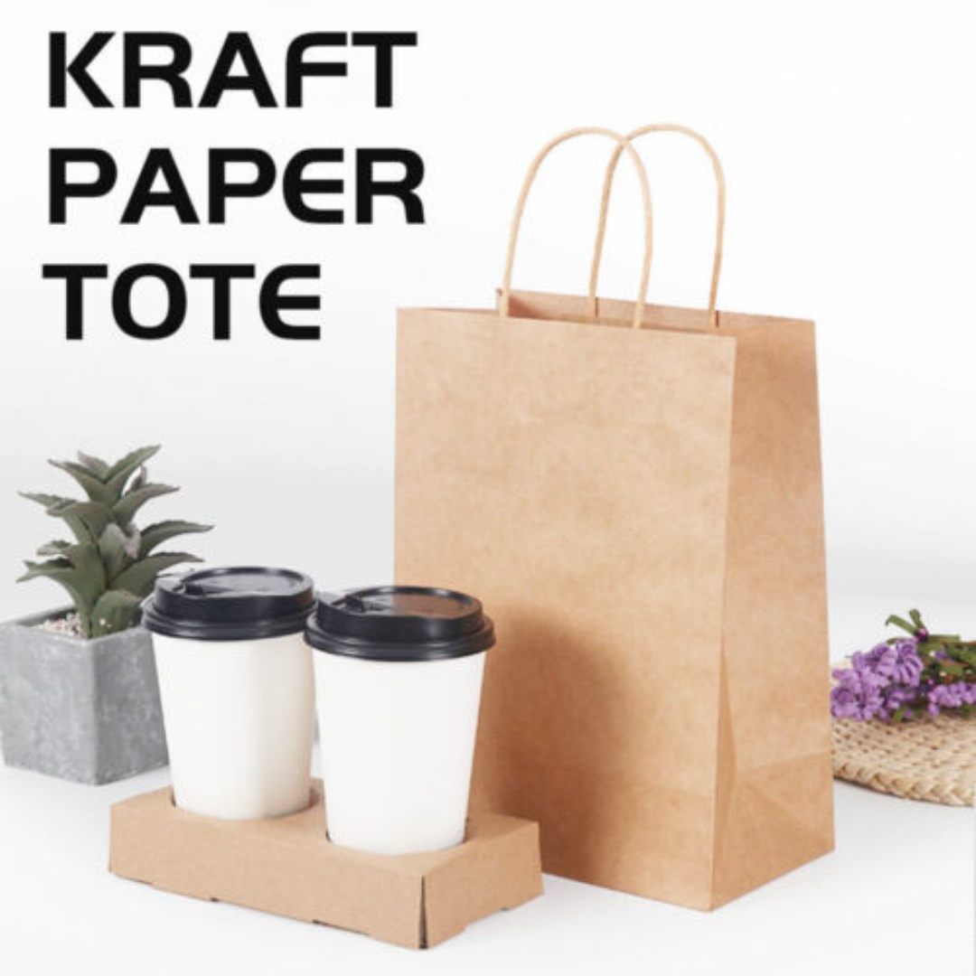 Kraft Paper Bags 50 X Bulk Gift Shopping Carry Craft Brown Bag With Handles AU - Image 1