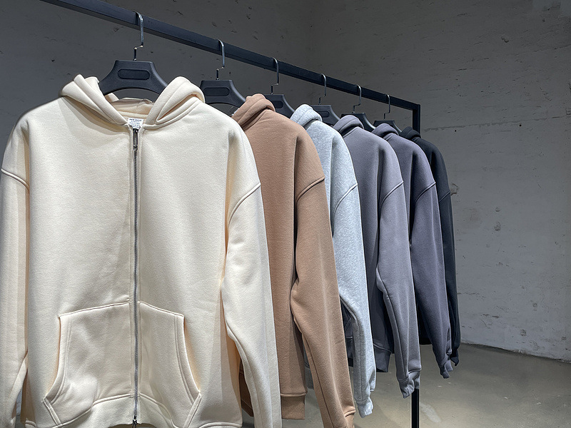 Wind Double Zipper Non-inverted Velvet Fabric Hooded Sweatshirt