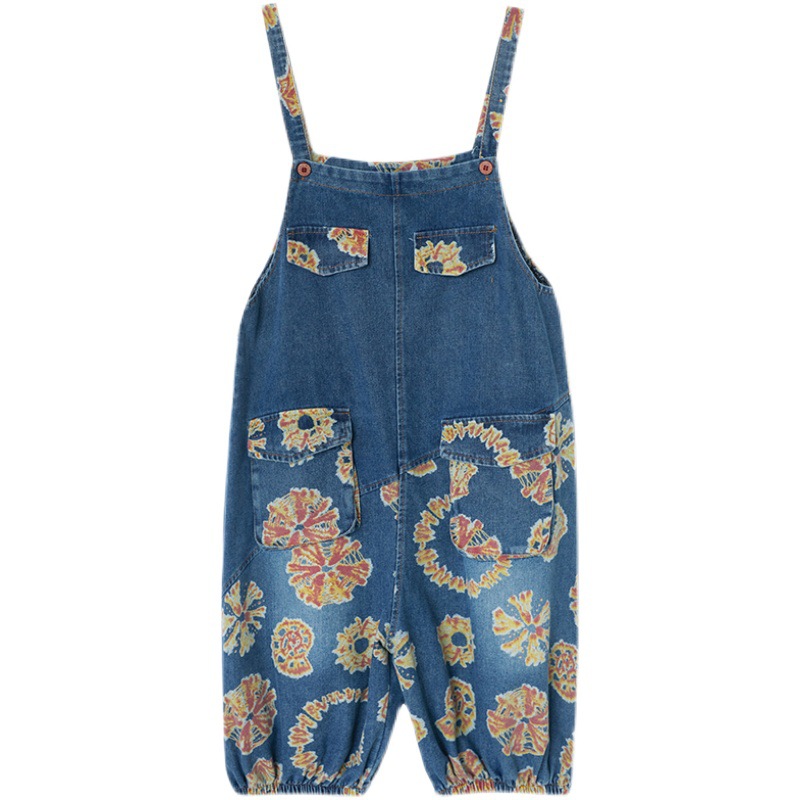 Women's New Real Shot Printed Denim Stitching Suspenders
