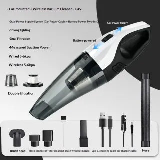 High Power Cordless Car Vacuum Cleaner, Handheld Portable Wet & Dry Vacuum With Lighting, Strong Suction Dual System Auto Vacuum