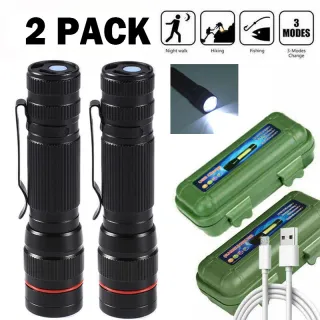 LED Flashlight USB Rechargeable Tactical Zoom Torch Most Powerful Mini Pen Light