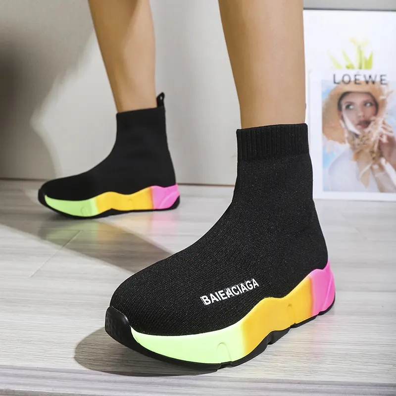 Black Sock Boots for Women Platform Shoes