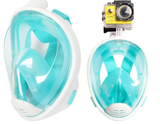Anti Fog Snorkeling Full Face Mask Silicone Full Dry Diving Goggles With Camera Green - Shop at LoveMi