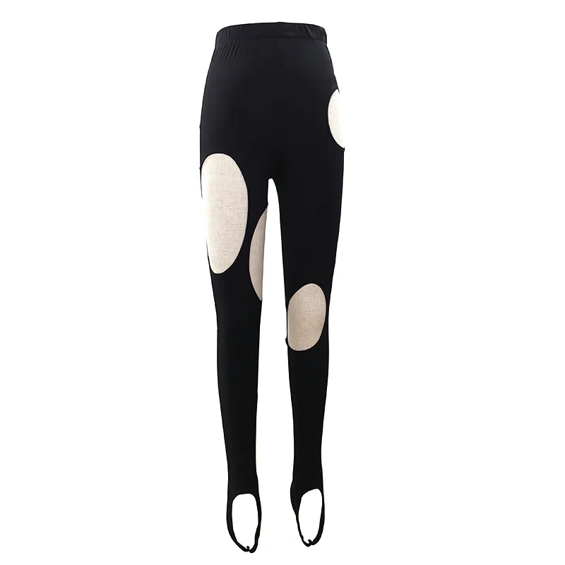 Geometric Hollow Irregular All-match Leggings - Black