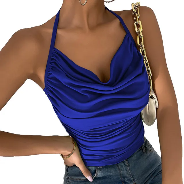 Pile Of Collar Show Breast Women's Fashion Ladies Top Royal Blue - Shop at LoveMi