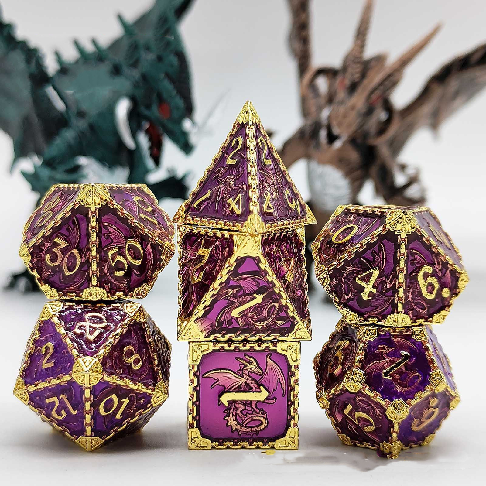 Metal Dice Set TRPG Multifaceted 7 Board Game (Colorful)