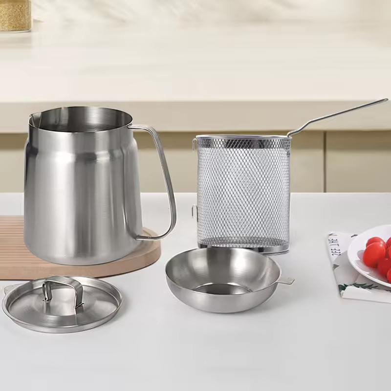Thickened 304 Stainless Steel Food-grade Oil Dispenser, 3.5-liter Large Capacity, With Filter And Frying Basket