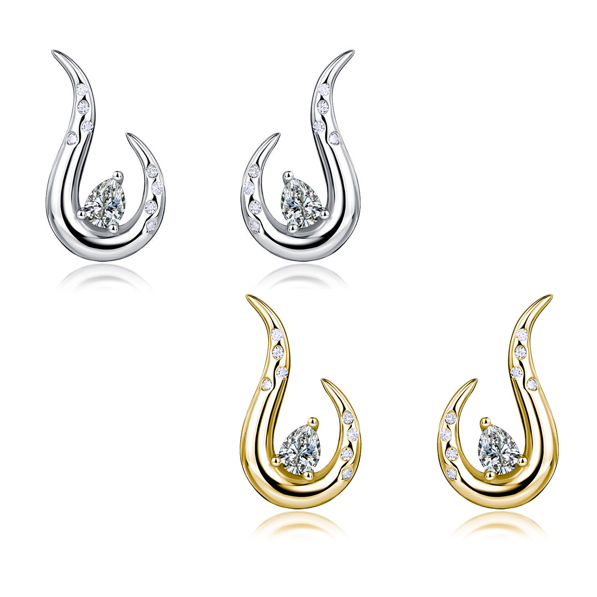 ต่างหู S925 โมอิส ดีไซน์คลื่น 3x4mm แพลตตินั่ม มินิมาล