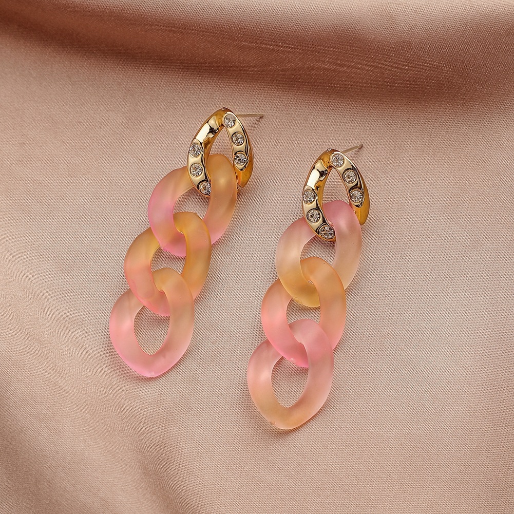 Color Transparent Crystal Resin Cross Chain Earrings