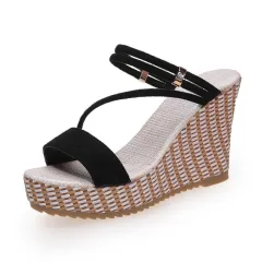 Summer New Style Sandals Slope Heel Platform Slippers Sandals And Slippers Women Shoes - Black - View 1
