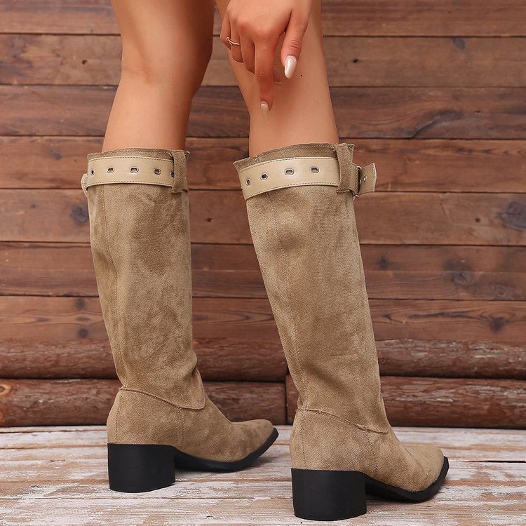 Belt Buckle Heeled Boots