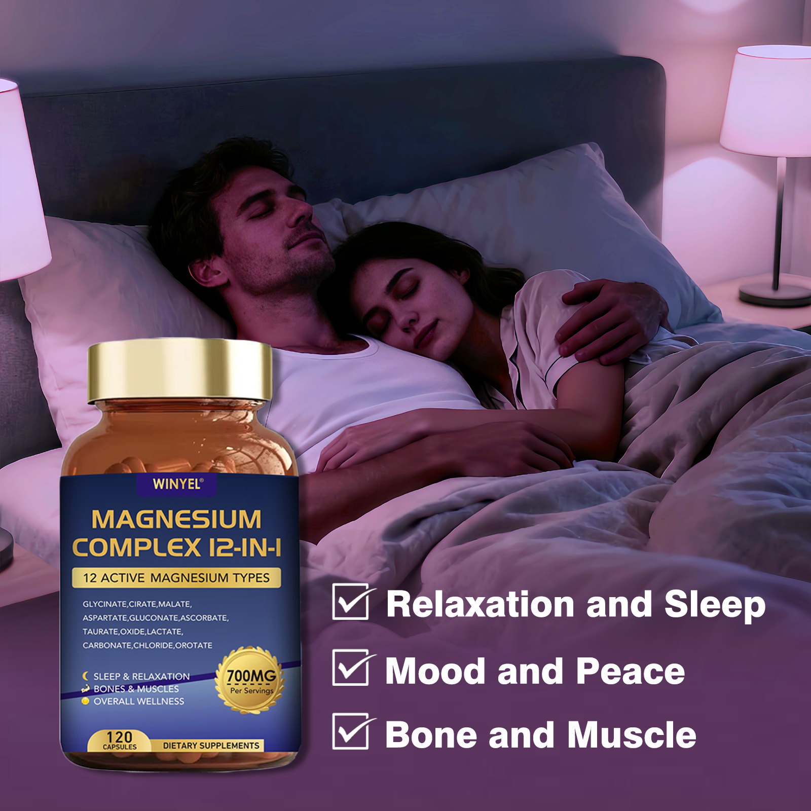 Magnesium Complex 700mg 12 In 1 Magnesium Supplement With Glycinate, Citrate, Malate  Sleep, Calm, Muscle Relaxation, Heart Health Support Vegan 120 Capsules