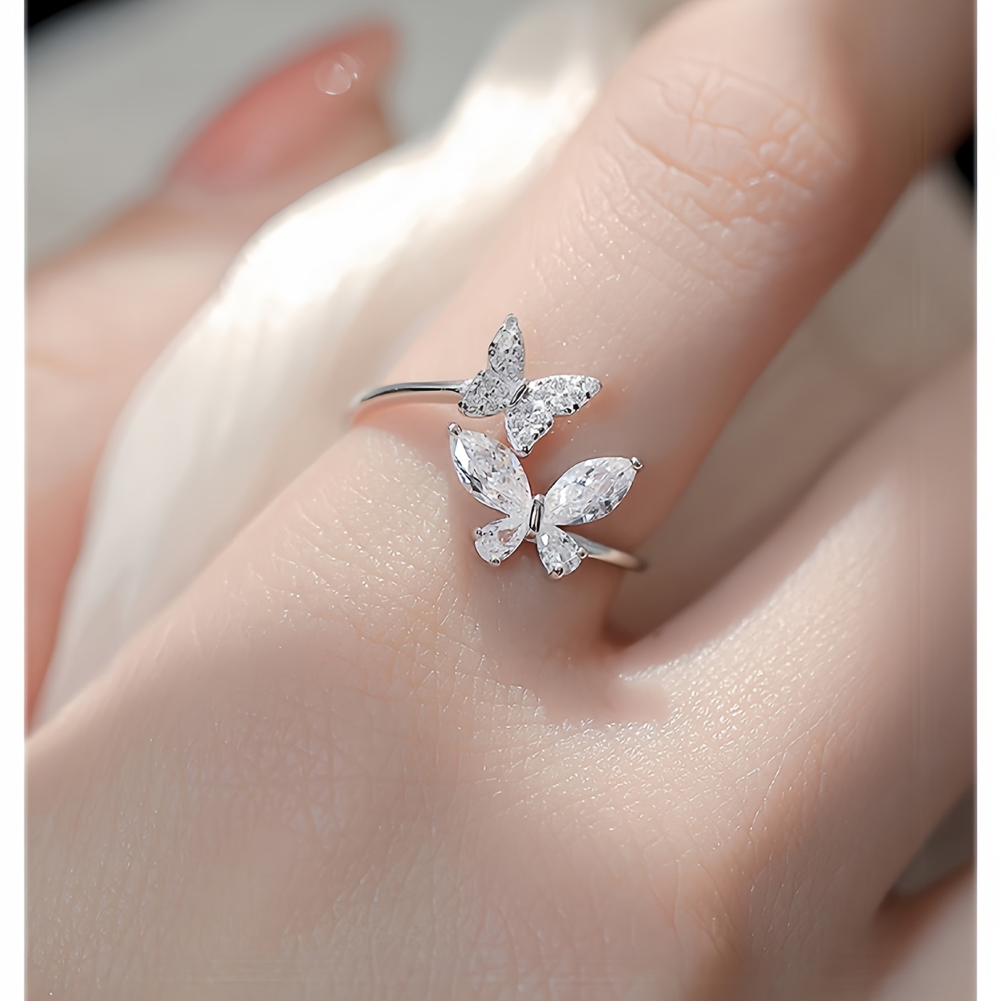 High-End Butterfly Zircon Open Rings For Women, Trendy Fashion Couple Rings, Minimalist Delicate Index Finger Rings, Perfect Gift For Best Friends, Lovers - Jewelry & Watches