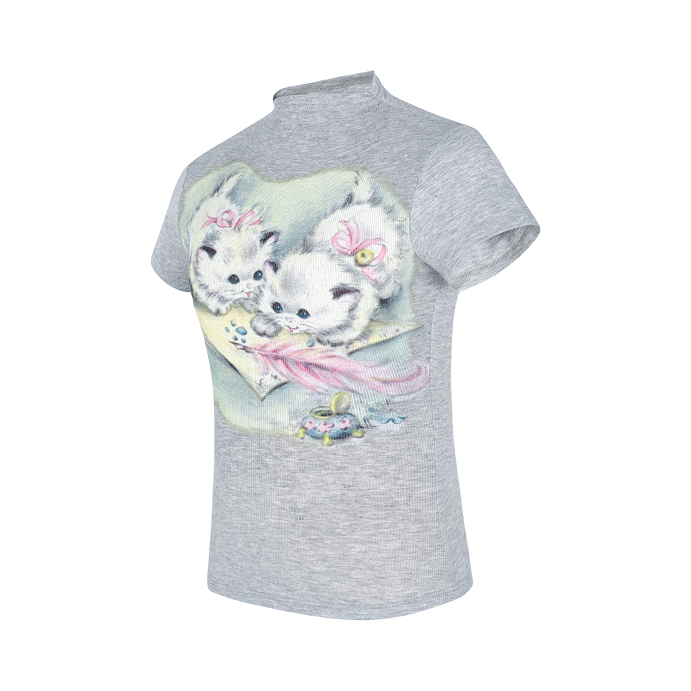 Title 6, T-shirt gatto con stampa a inchiostro bianco a ...