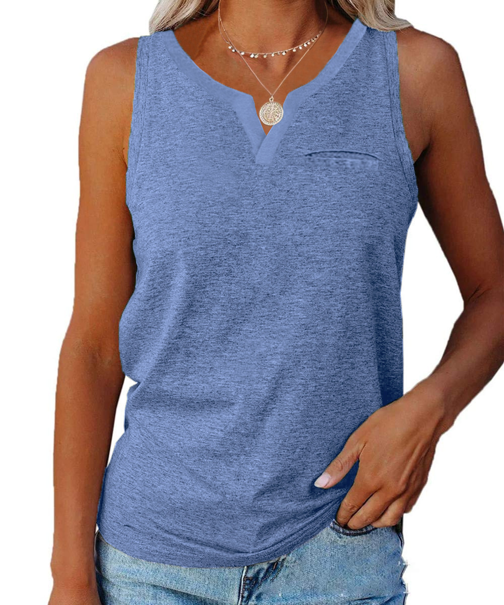 Women's Loose Casual V-Neck Vest Pocket Top
