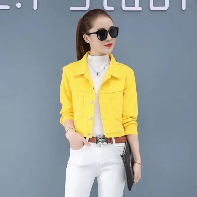 Fashion Simple Solid Color Short Denim Jacket Yellow - Shop at LoveMi