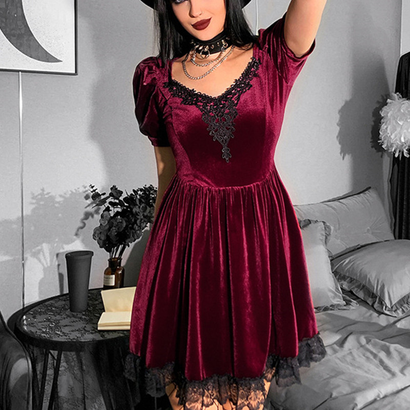 Women's Fashion Lace V-Neck Short Sleeve Dress