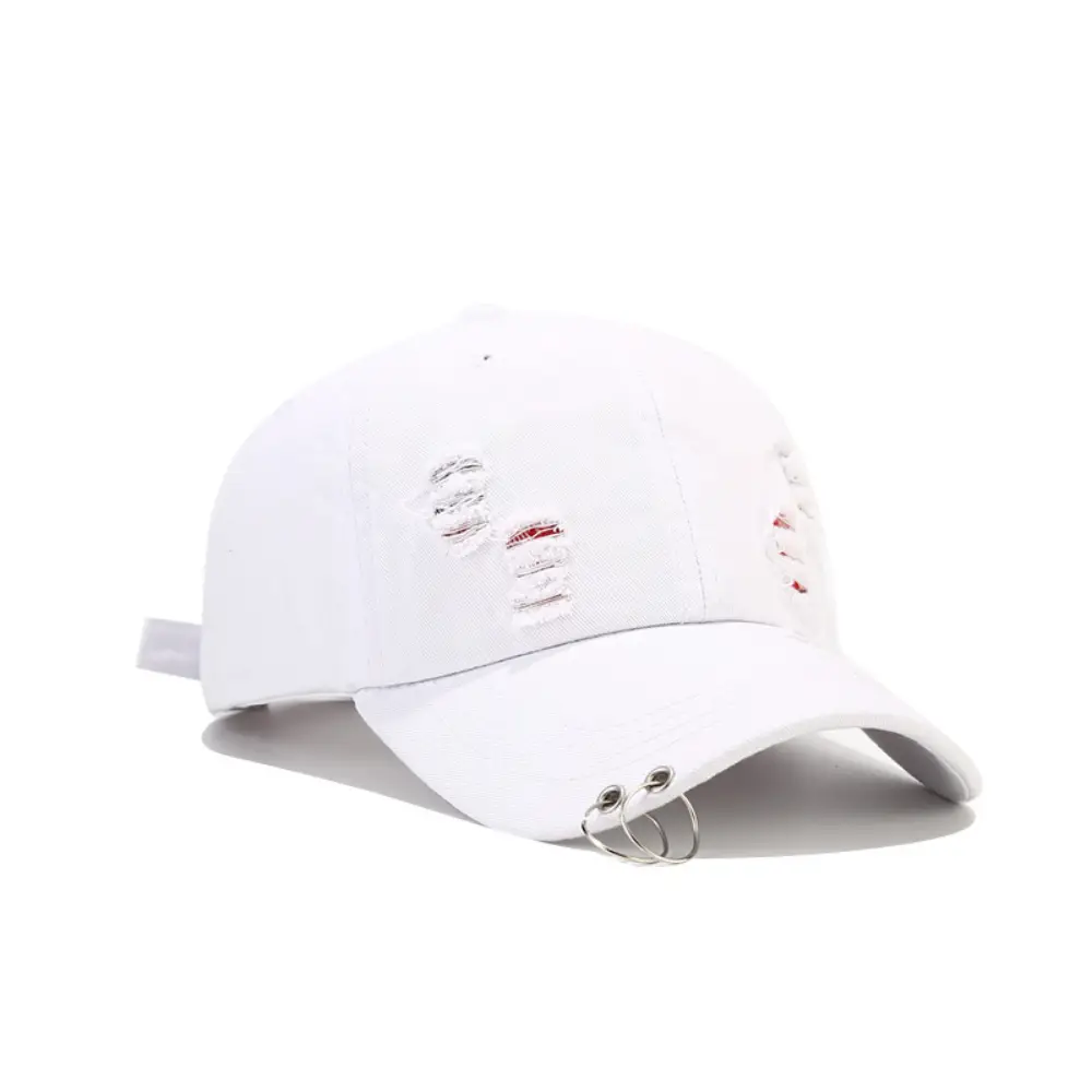 Summer Men's And Women's Denim-frayed Distressed Metal Round Ring Decorative Baseball Caps For Street Trendy Fashionistas To Show Off On The Street.