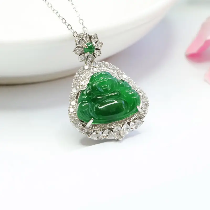 Fashion Silver Inlaid Natural Jade Pendant