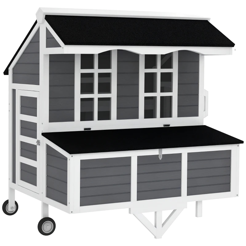 Chicken Coop With Wheels, Chicken Tractor With Nesting Box, Windows, Pull-out Tray, Perches, For 2-4 Hens, Gray
