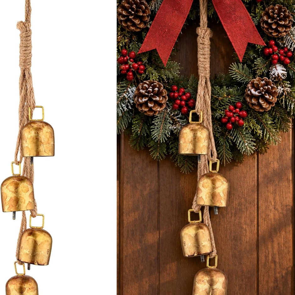 Christmas Bells For Decoration, Gold Hanging Bells, Festive Christmas Tree Ornaments For Home & Holiday Decor