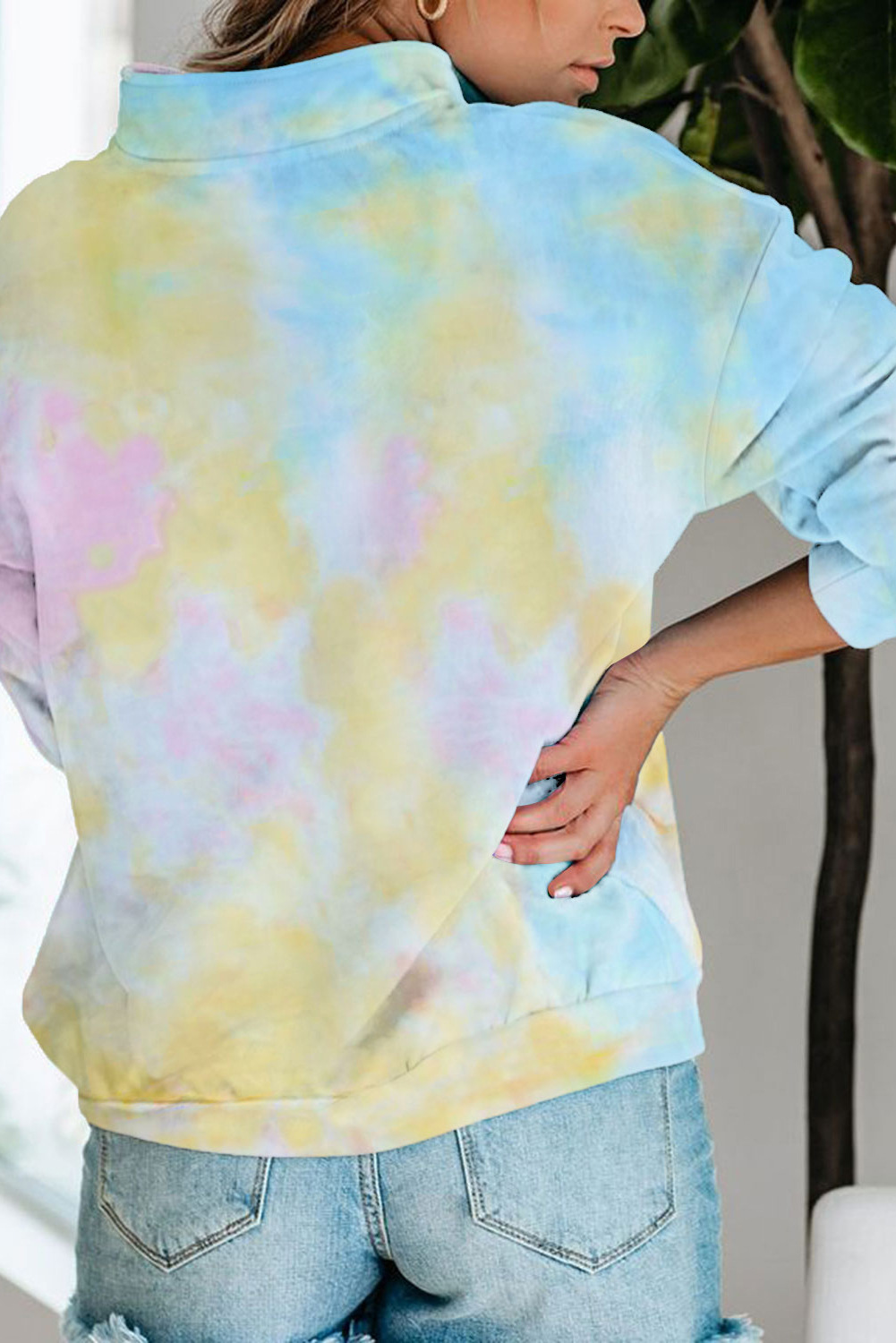 Tie Dye Print Zip Collar Sweatshirt Long Sleeve Sweatshirt