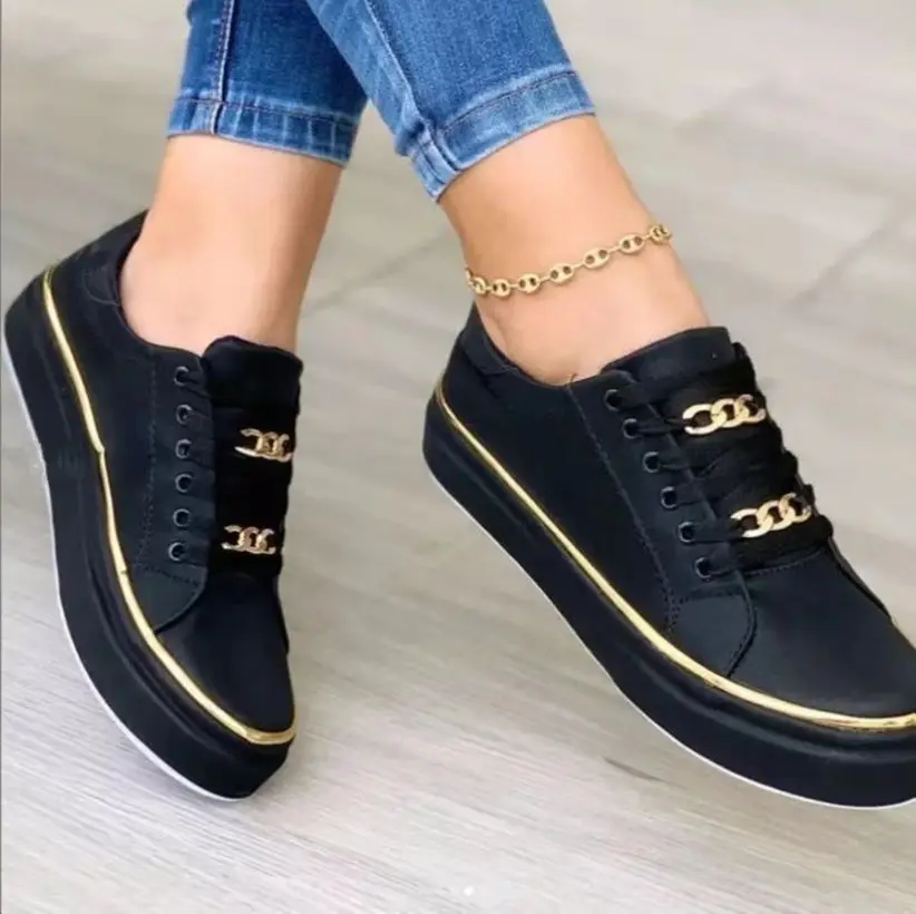 Chain Flats Shoes Thick Bottom Loafers for Walking Sports