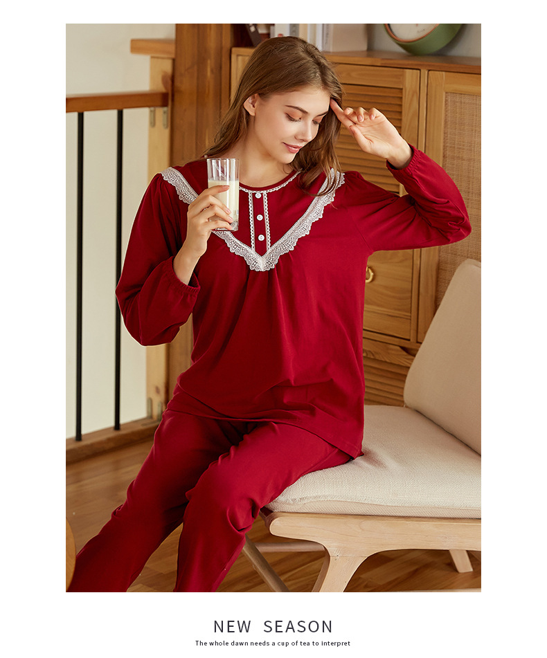 Title 15, Womens Cotton Long-sleeved Pajamas Suit with L...