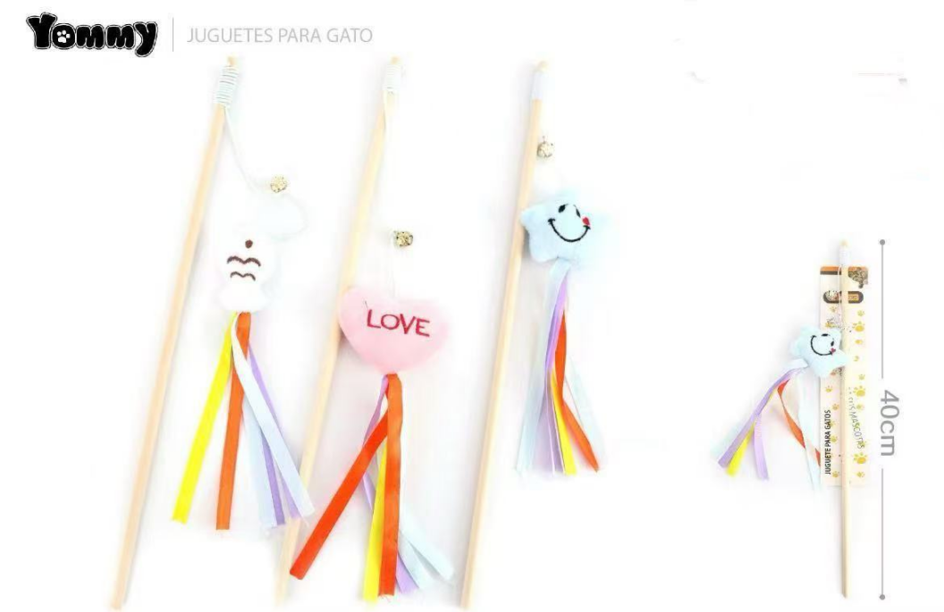 Doll Ribbon Wooden Pole Cat Teaser