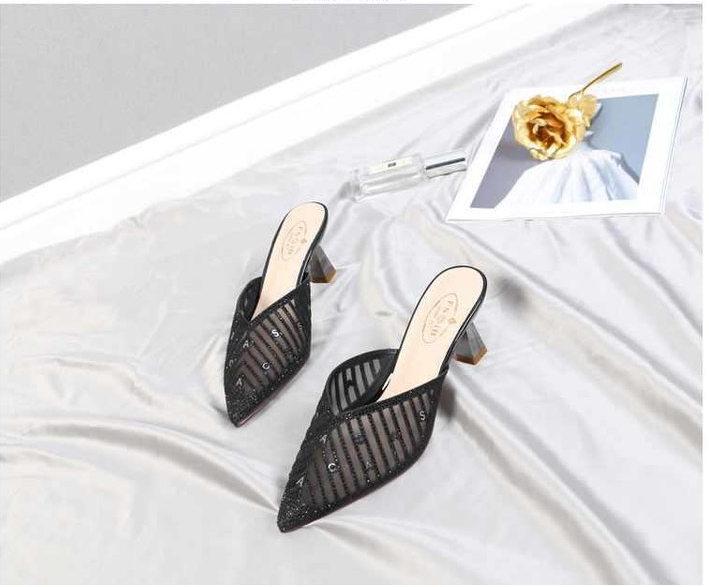 Baotou Half Slippers Women Stiletto Mesh