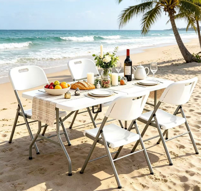 Portable 1.8m Bi-Fold Table For 8 People, Heavy Duty Steel Frame HDPE