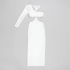 High Waist Tight Slit Buttocks Wrapped Banquet Dress - White - View 1